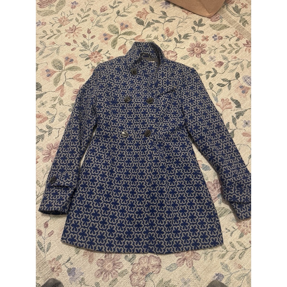 Pura Vida Women Jacket Blue / Silver Clover Pattern Size 4 Missing A Button #26